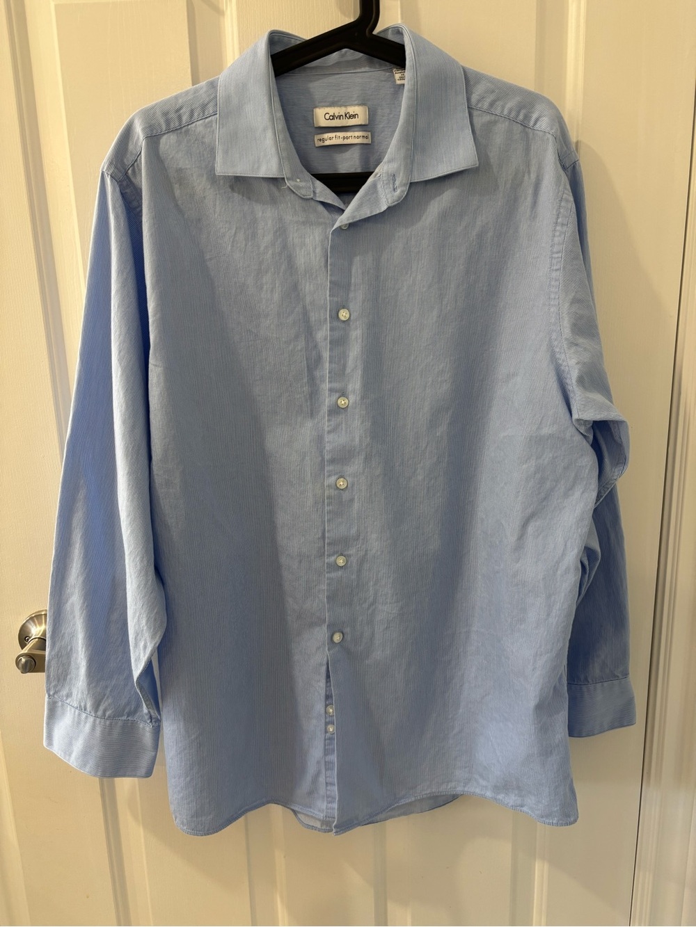 Calvin Klein Cotton Dress Shirt Mens 17 34/35 Blue Button Up Regular Fit Career